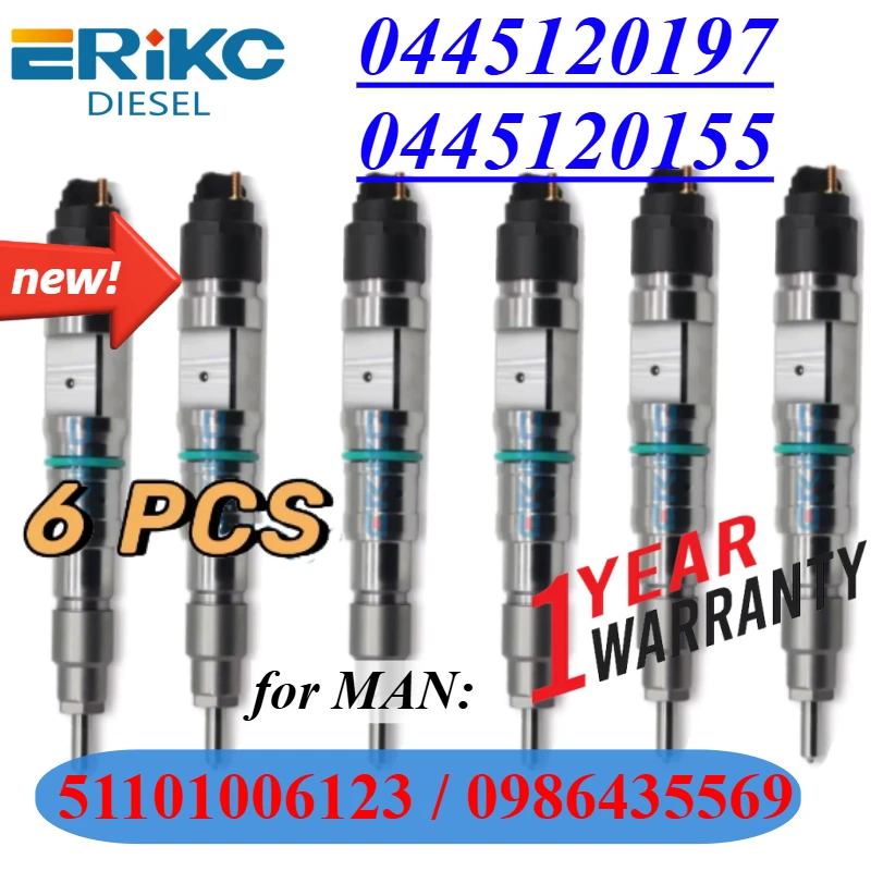 

6 шт. 0445120197 0445120155 Автоматическая форсунка двигателя 0 445 120 197 Распылительная форсунка в сборе для MAN 51101006123 0986435569