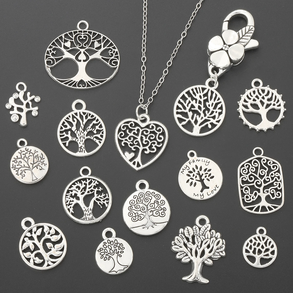 30 Pcs Randomly Mixed Styles Zinc Alloy Hollow Pendant, Suitable for DIY Necklaces, Earrings, Pendants and Accessories Making