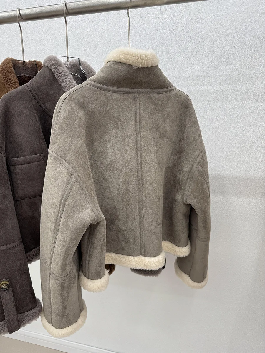 معطف قصير من الصوف المدبوغ من الفرو الصناعي للشتاء للنساء #2