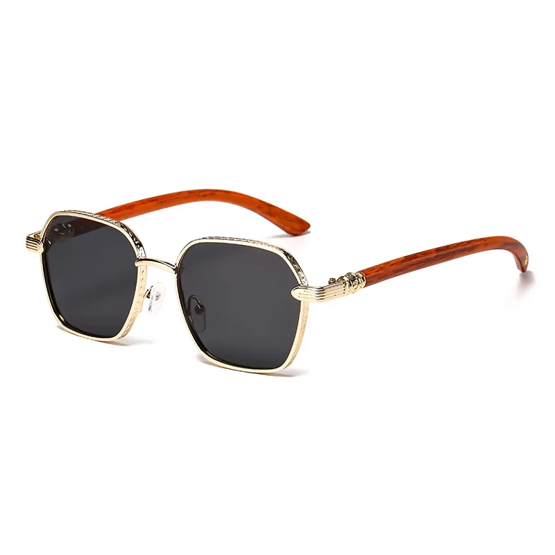 New Fashion Square Sunglasses for Men Vintage Shades with Imitation Wood Grain Legs Women Luxury Brand Designer Sun Glasses