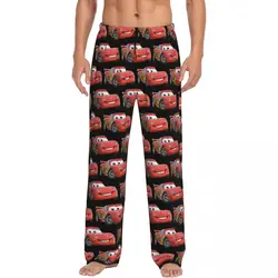 Custom Lightning Mcqueen Cartoon Cars Red Pajama Pants Sleepwear for Men Elastic Waistband Sleep Lounge Bottoms with Pockets