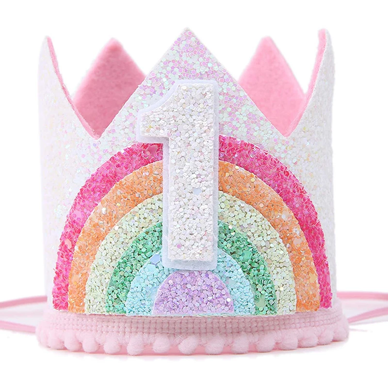 Felt Rainbow Crown Girl Birthday Party Headband 1st 2nd 3rd Birthday Party Decorations Kids Number Hat Baby Shower Unicorn Party