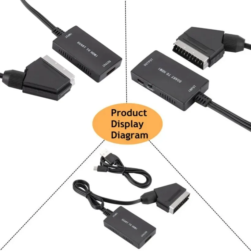 MnnWuu-Convertisseur péritel vers HDMI avec câble, 1080P, péritel, sortie HDMI, commutateur HD 720P/1080P, convertisseur audio vidéo, adaptateur