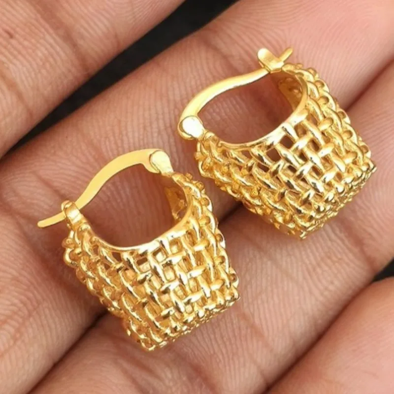 Boucles d'oreilles pendantes créatives style chic vintage plaqué or ajouré en forme de panier pour femme, accessoire de bijoux tendance pour les fêtes et célébrations