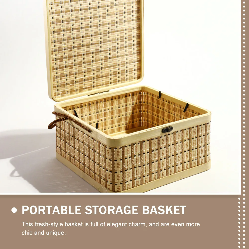 

Portable Bamboo Basket Square Moon Cake Egg Storage Container Handmade Rustic Retro Design Portable Storage Basket