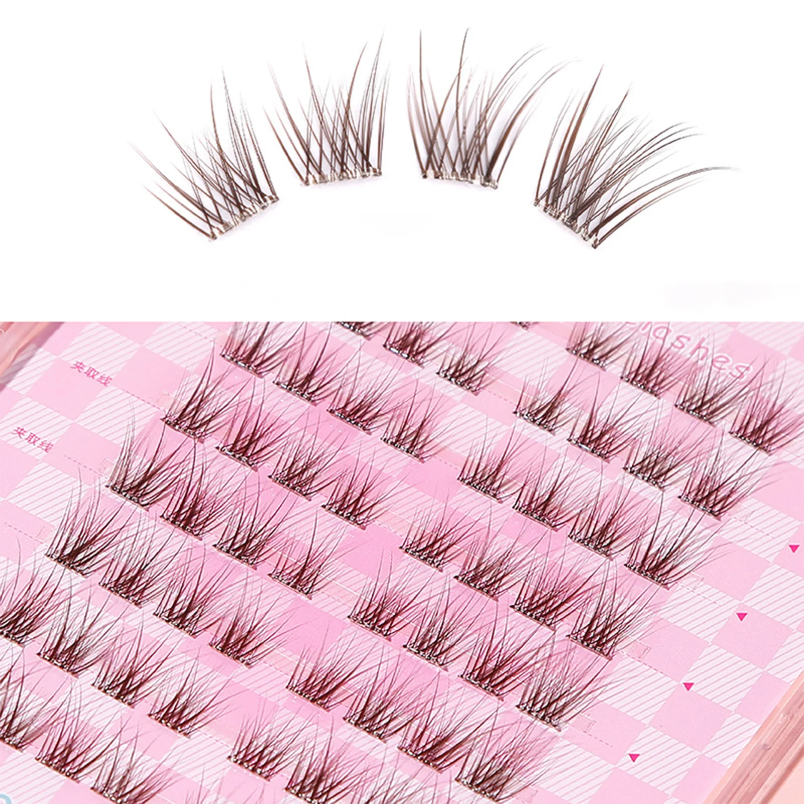 8列接着剤不要ブラウンフォックススタイルつけまつげカールナチュラルウィスピーマンガフェイクまつげエクステンション女性用目を大きくする