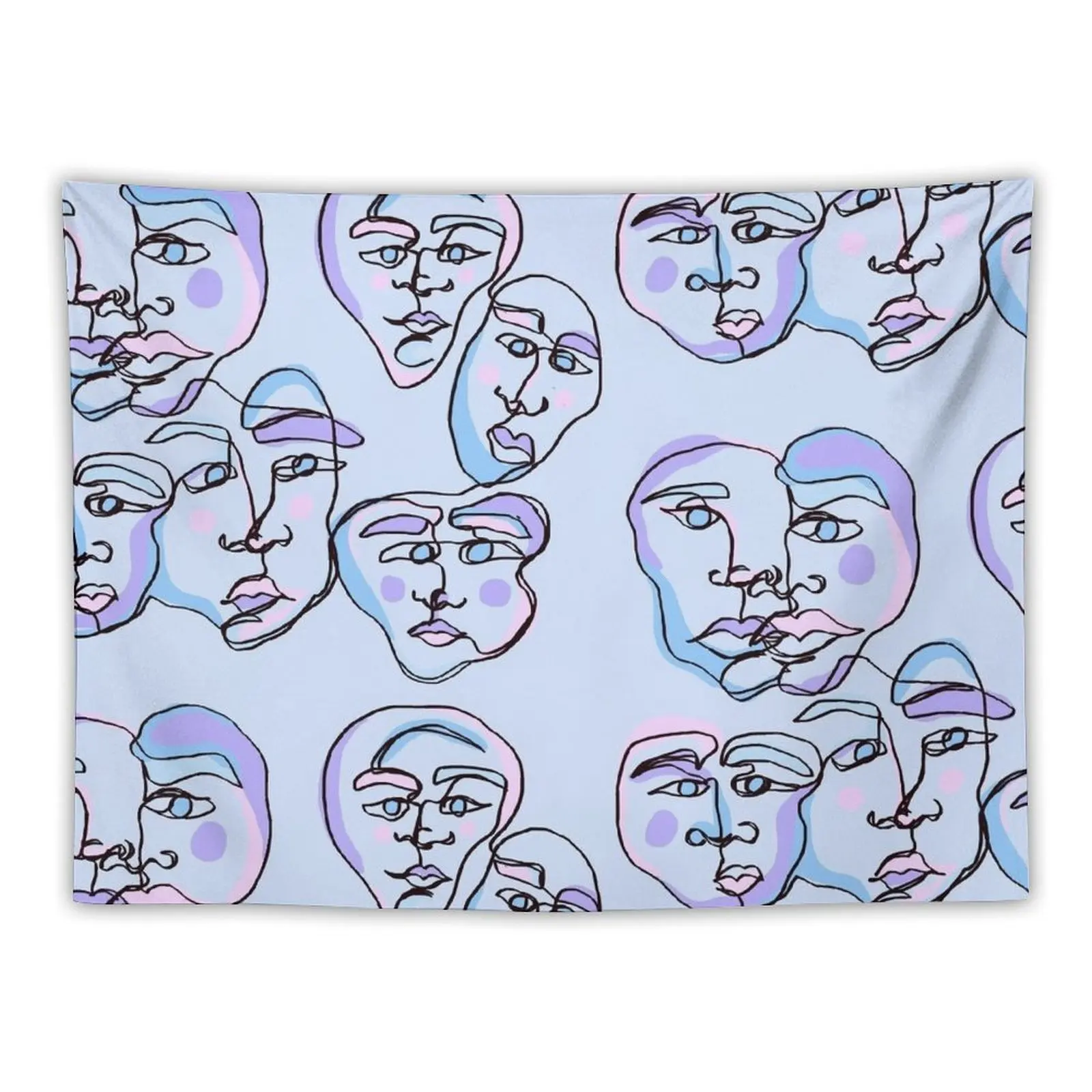 

lavendar doodle face line art Tapestry Bedroom Decor Aesthetic Wall Hangings Decoration For Bedroom Tapestry