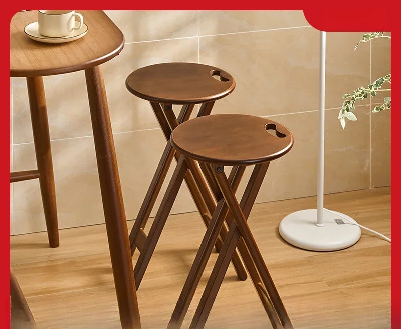 Foldable Stool Household Tall Round Stool Portable Bar High Chair