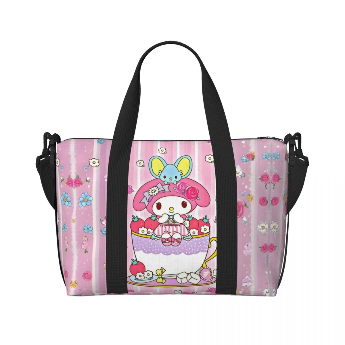 

Custom Sanrio My Melody Cartoon Groceries Tote Shopping Bags Women Big Capacity Cute Anime Beach Gym Travel Bags