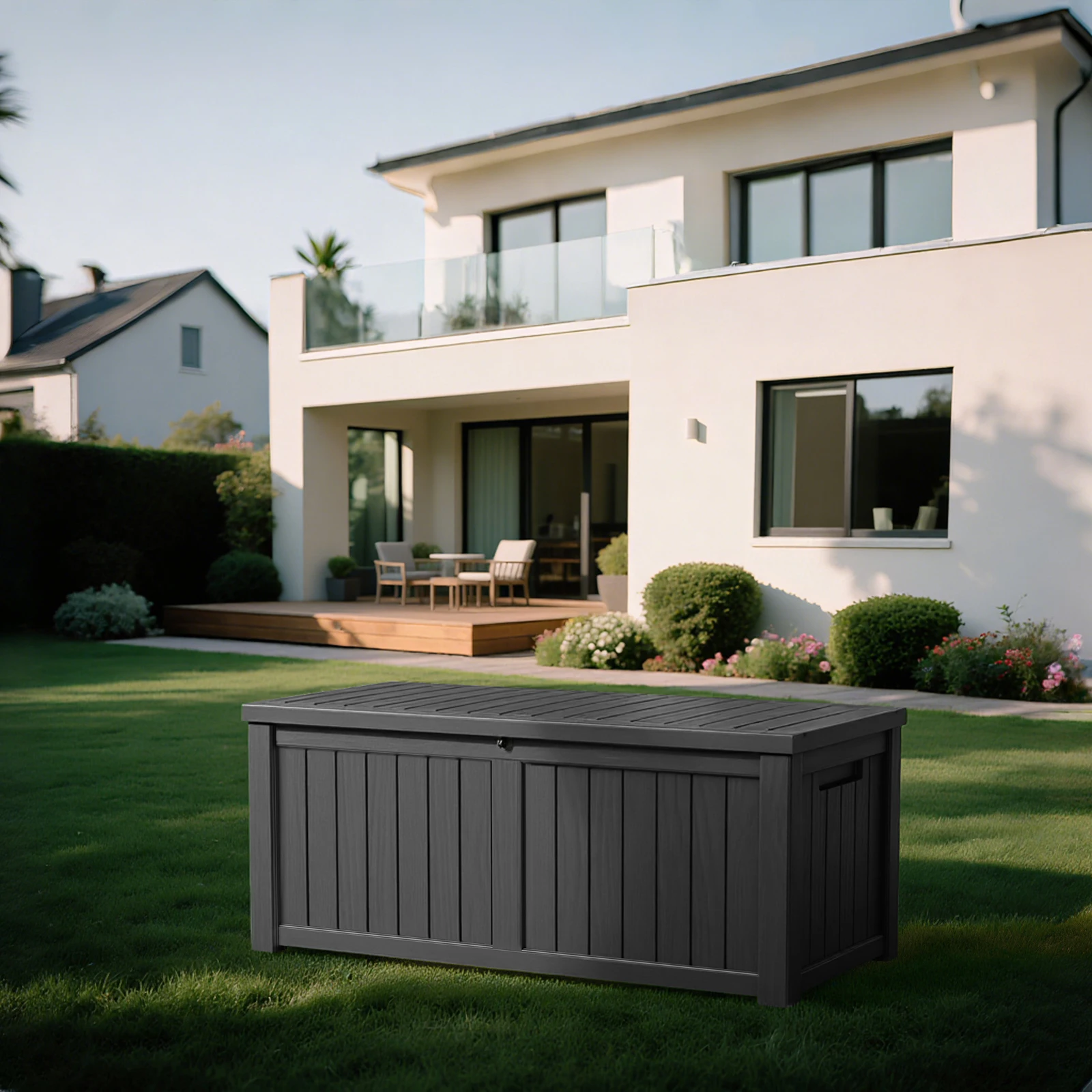 

120 Gallon Resin Waterproof Deck Box, Outdoor Storage Box for Patio Furniture, Cushions, Garden Tools and Pool Supplies