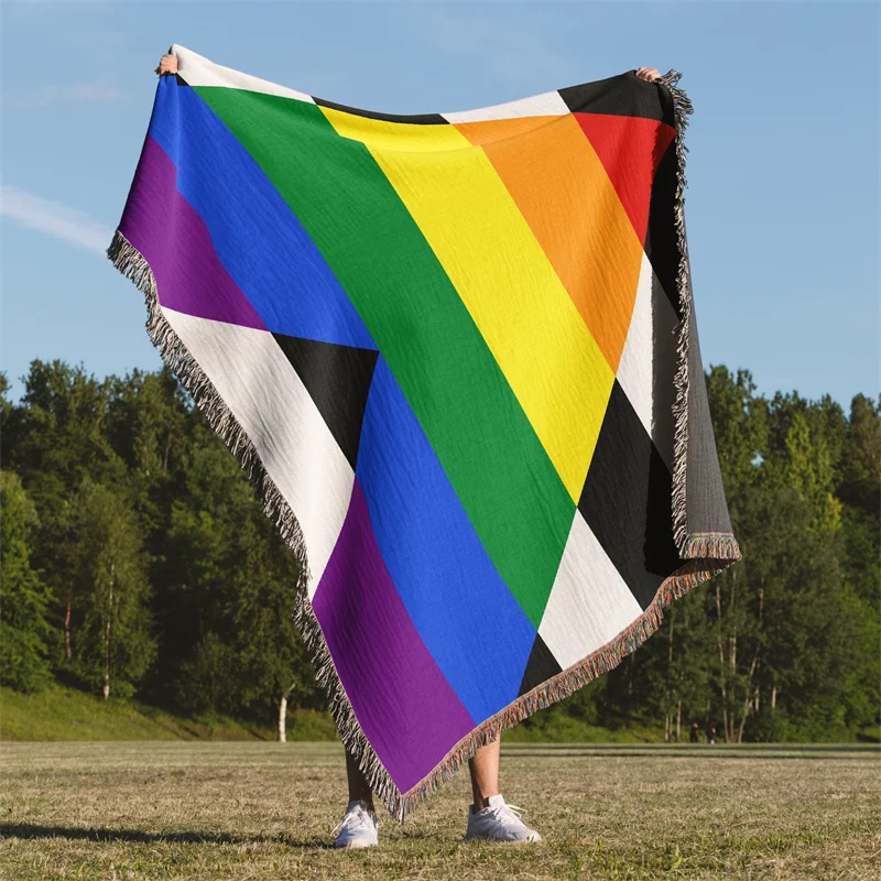 

Aertemisi Straight Ally Pride Flag LGBT Rainbow Jacquard Fringed Woven Throw Blanket