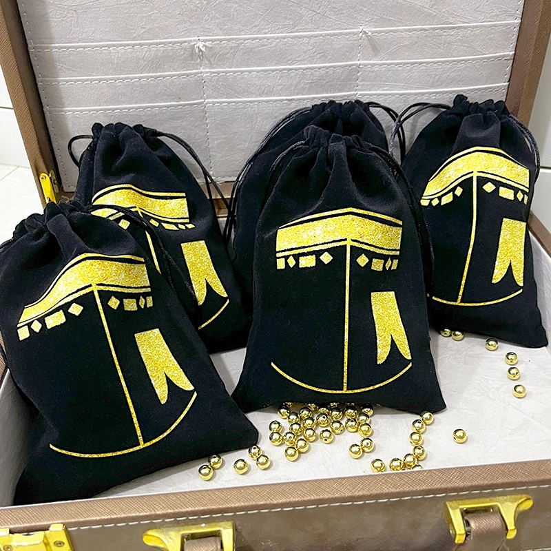 5pcs black Kaaba Velvet gift bags hajj mubarak umrah mubarak Muslim Islamic Ramadan Kareem happy Eid Al Adha decoration  present