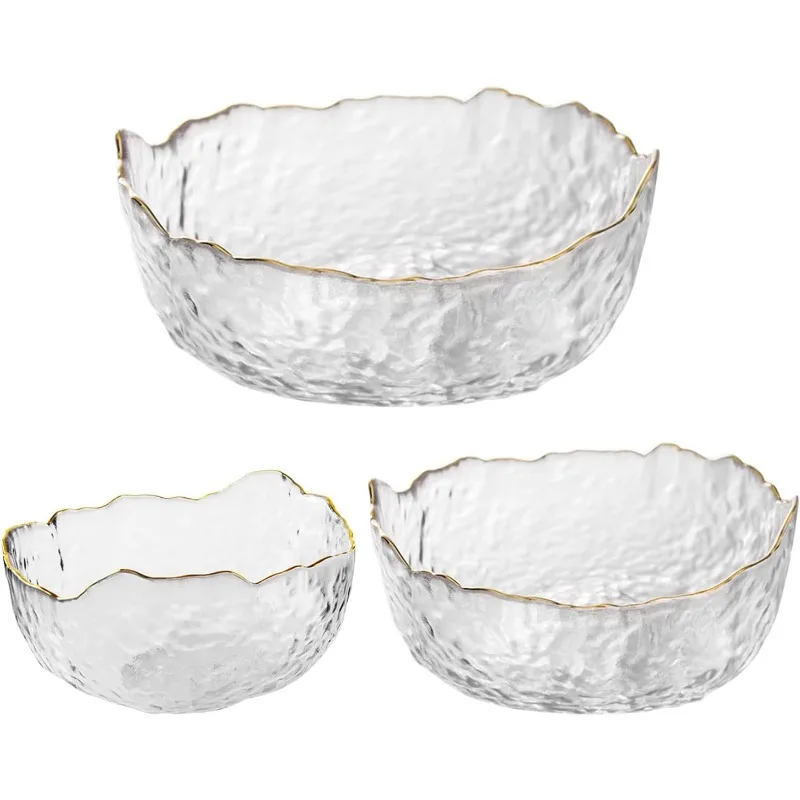 

Стеклянная салатница, набор из 3-х мисок для смешивания Пномпеня, сервировочные контейнеры неправильной формы для кухни, фруктовые пасты