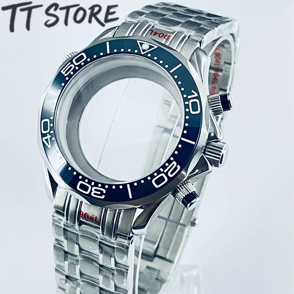 41mm VK Silver Watch Case Multi-Functional Quartz Chronograph with Sapphire Glass Black Blue Red Bezel for VK63 VK64 Movement