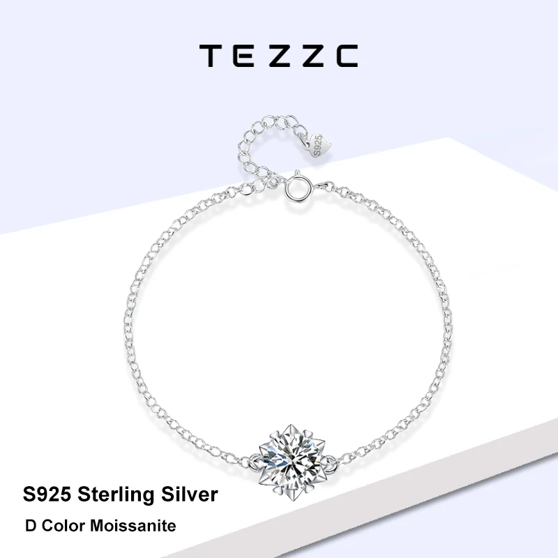 

Tezzc 1CT Moissanite Bracelet for Women Snowflake Adjustable Chain Diamond With Certificate 925 Sterling Silver Bracelet Jewelry
