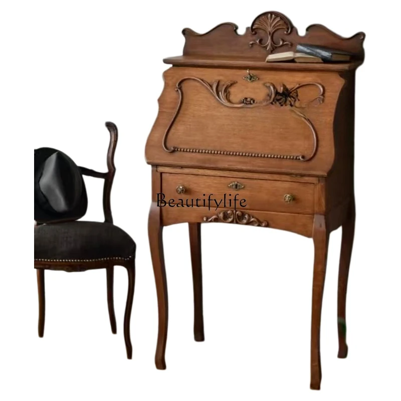 

French medieval solid wood dresser retro living room display bedroom princess flip with pumping makeup table