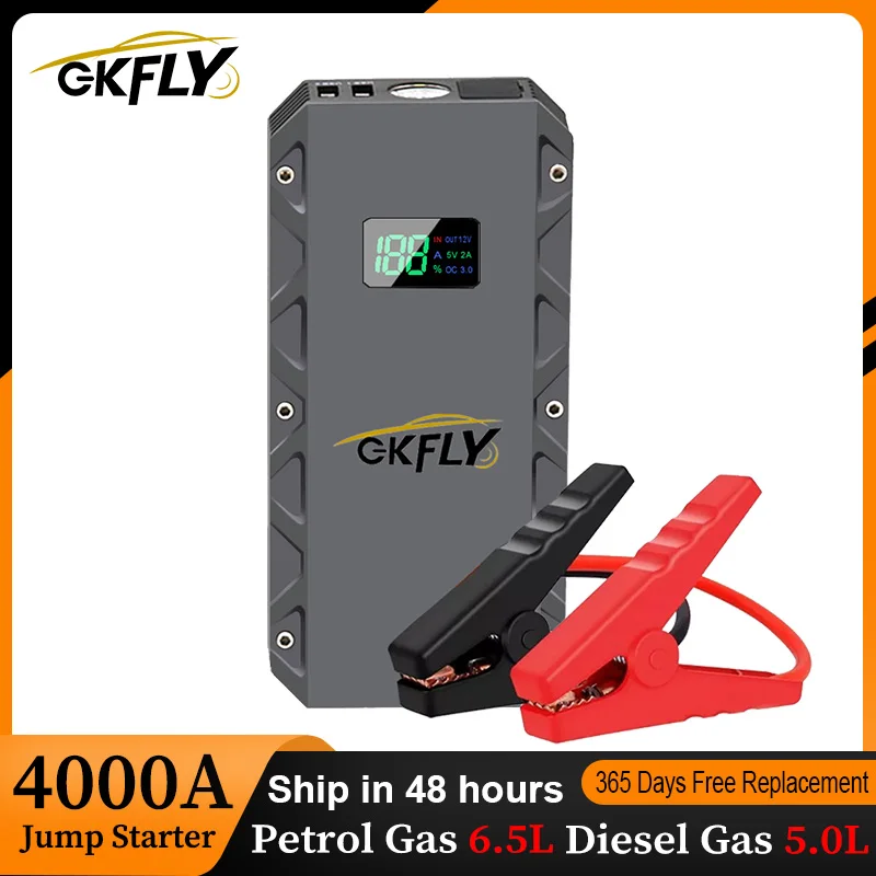 

GKFLY 22000mAh Car Jump Starter Power Bank 4000A Car Booster 12V Auto Emergency Starting Device Jump Start for Petrol Diesel