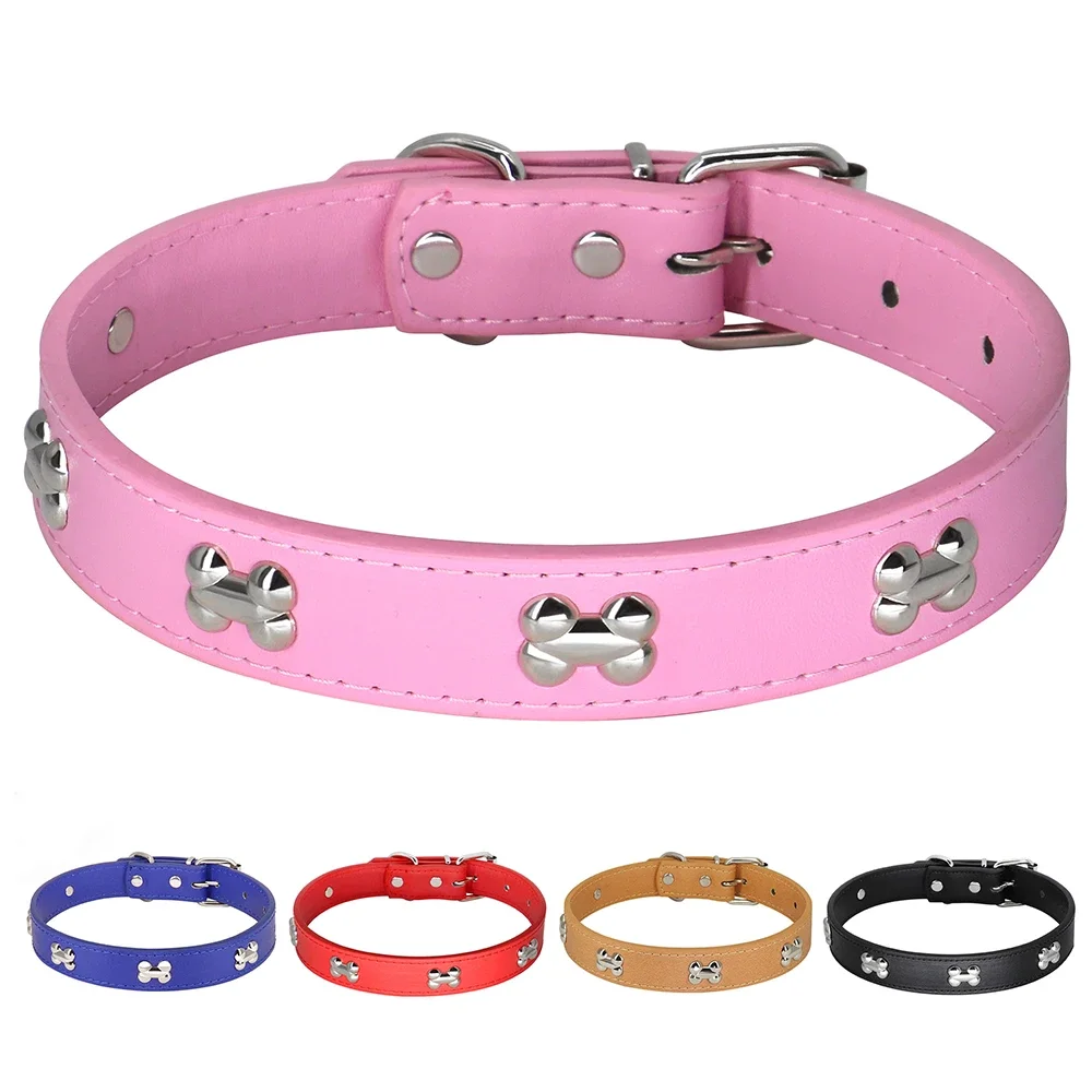 1PCS Leather Dog Cat Collar Adjustable Puppy Kitten Collars Bone Dog Necklace Accessories for Small Dogs Cats  Pet Product