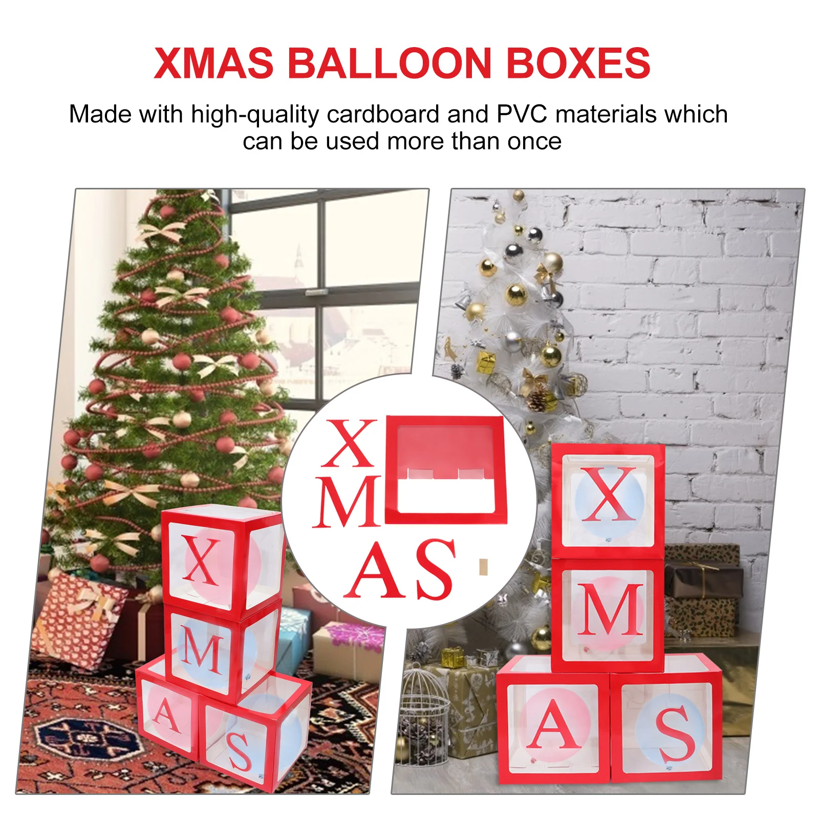 

1 Set Christmas Balloon Boxes Transparent Pvc Cardboard Storage Case Reusable Party Decor Photo Prop For Xmas Home Hotel Balloon