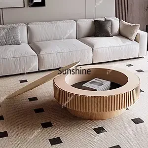 

Coffee Table with Storage, Handcraft Fluted Drum Coffee Table
