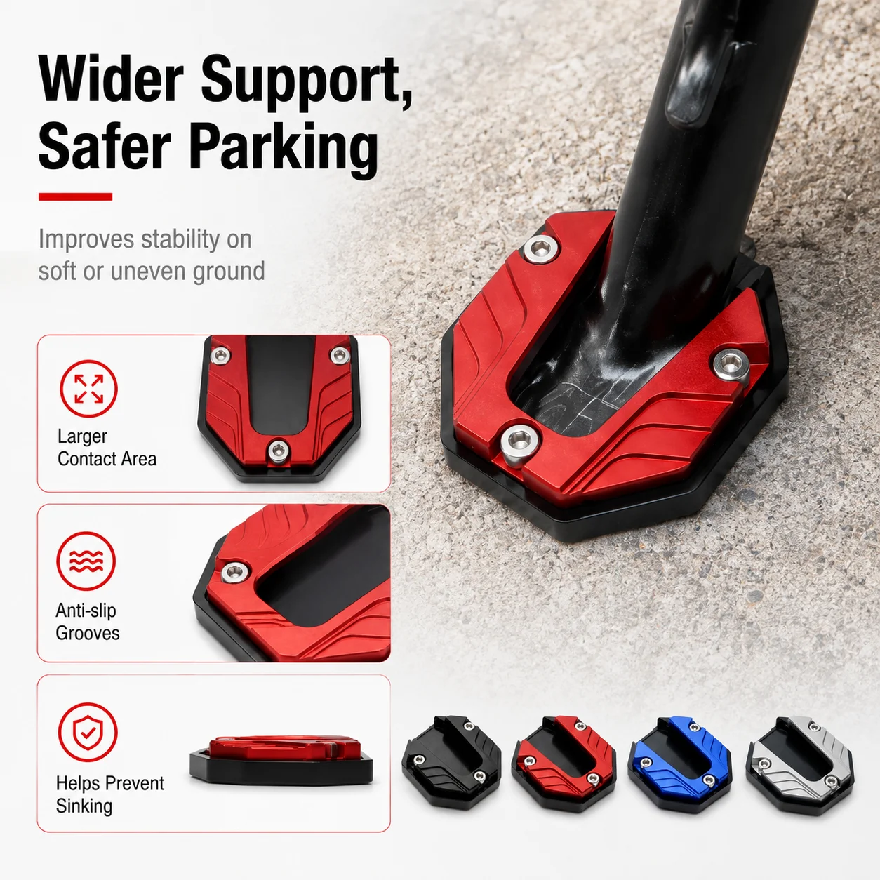 PINMOAP 1PC Motorcycle Kickstand Foot Pad Electric Scooter Side Stand Support Plate Anti Skid Parking Base Outdoor Travel Gear