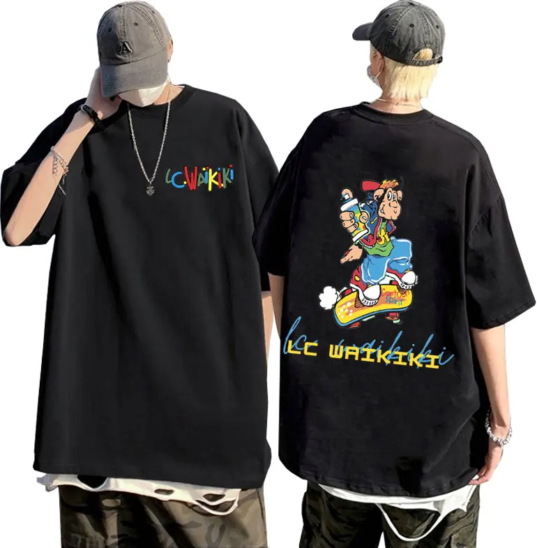 

Funny Lc Waikiki Monkey Loves Doodling Graphic T-shirt Male Fashion Cartoon T Shirts Men Women's Fashion Oversized Streetwear