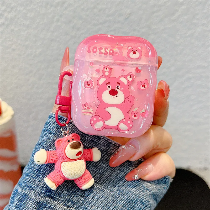 

Cute Cartoon Lotso Earphone Case with Strap Compatible for Apple Airpods 4 3 2 1 Pro Pro2 Pro3 Soft Silicone Headphone Cover