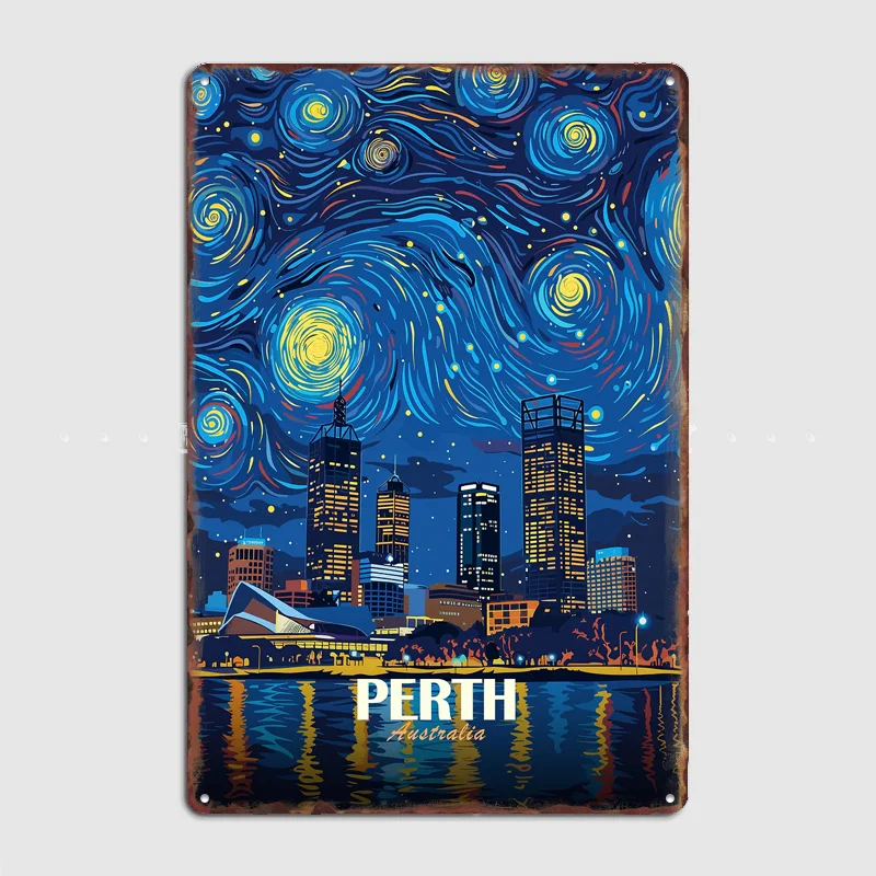 

Perth Australia Starry Night Cityscape Travel Poster Metal Sign Custom Room Decor Home Decor Posters Indoor Wall Decoration