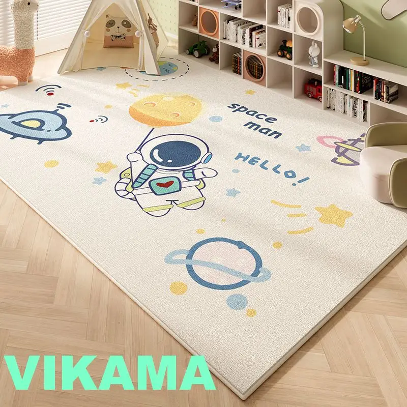 VIKAMA Crystal Velvet Cartoon Wind Baby Room Living Room Bedroom Baby Crawling Play Carpet Non-slip Cushioning Easy to Clean Rug