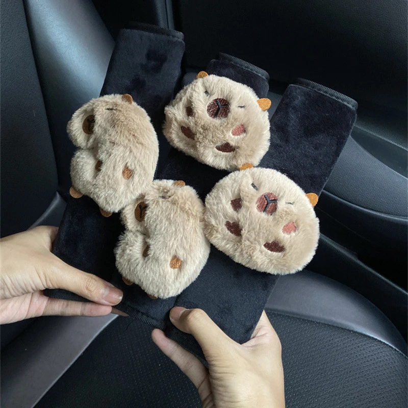 Cartoon Kapybara Plush Doll Car Seat Belt Shoulder Pads Car Interior Decoration Pendant Soft And Beautiful Car Accessories