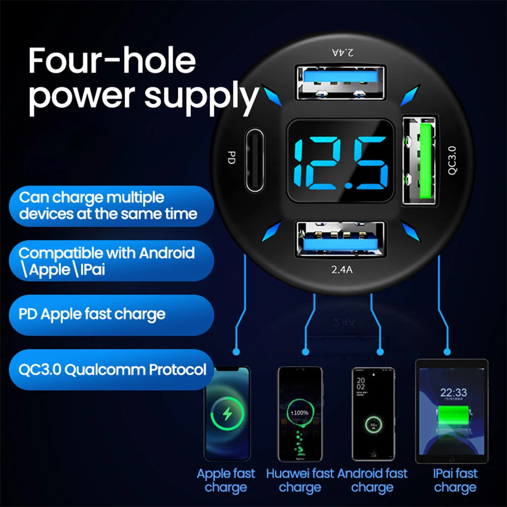 Caricabatteria da auto USB a 4 porte da 66W ricarica rapida PD Quick Charge 3.0 adattatore per caricabatterie da auto USB C per iPhone 13 12 Xiaomi