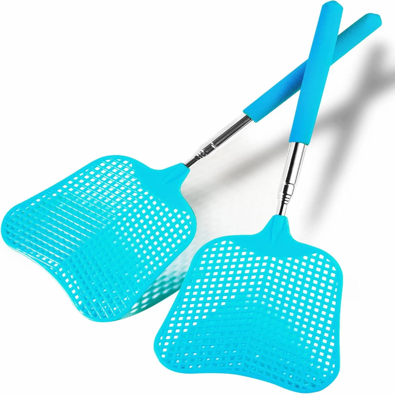 2 Pack Fly Swatters Heavy Duty Set, Fly Swatter, Telescopic Fly Swatters, Stainless Steel Handle for Flyswatter. (Blue)