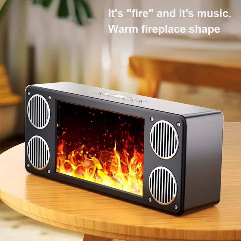 Pop Panoramic 360° Stereo Surround Bluetooth Speaker With Flame Fireplace Effect Home Desktop HIFI Subwoofer Support TF USB AUX