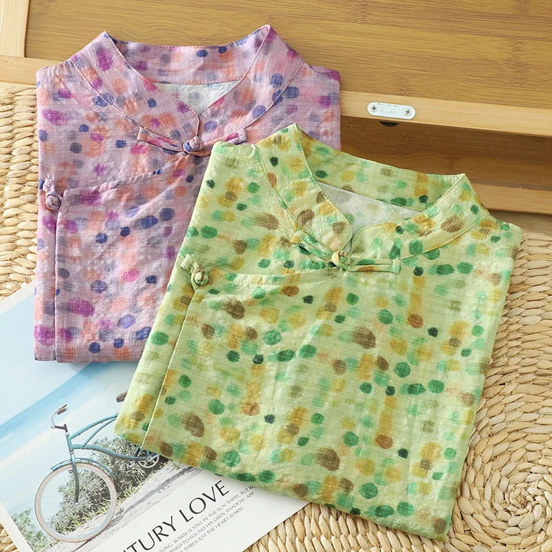 Csa sin Mangas de Lino y Aodón con Estampado Floral de Verano, Estilo Deado, Abotonada, Blusa Hoada para Mujer, Cuel...