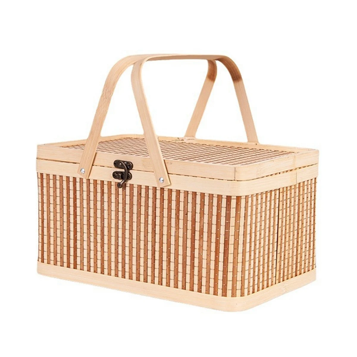 Woven Baskets Large Bamboo Portable Picnic Fruits Natural Holder Lid Bread Zongzi Organizer