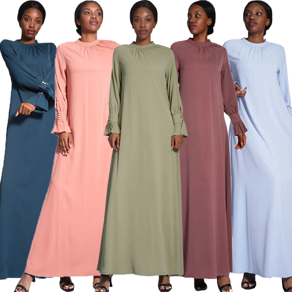 

Solid Color Abayas for Women Muslim Long Sleeve Maxi Dress Dubai Turkish Robe Kaftan Islamic Jalabiya African Dresses Abaya Gown