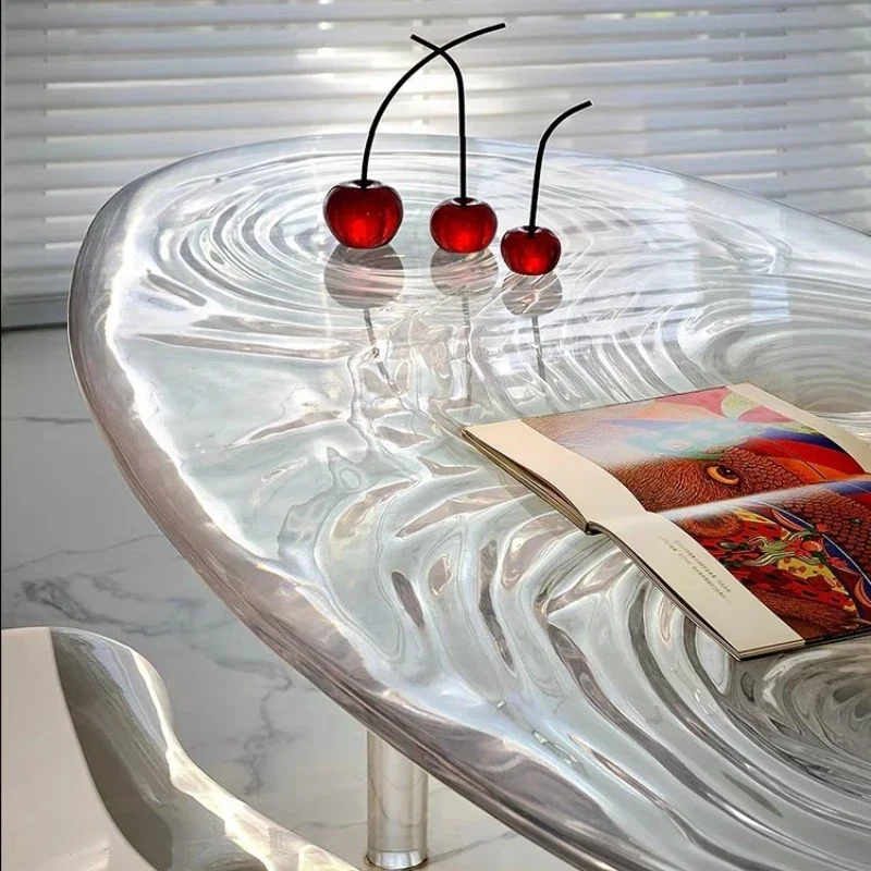 Transparent resin oval water ripple coffee table light luxury modern designer tea table acrylic special-shaped table
