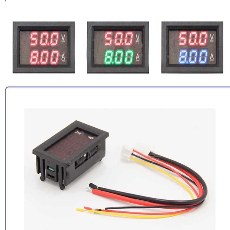 1 SZTUK Cyfrowy woltomierz DC Amperomierz 100V 10A Amper Miernik napięcia i prądu Tester 0,56 cala Podwójny panel wyświetlacza LED z przewodami