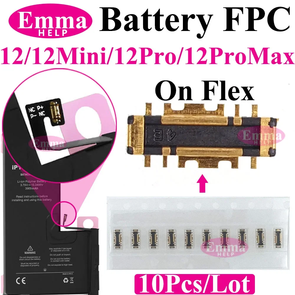 EmmaHelp 10pcs FPC on Battery Flex Cable For iPhone 11 12 13 14 15 Pro Max X XR 8 Plus Connector Clip Plug