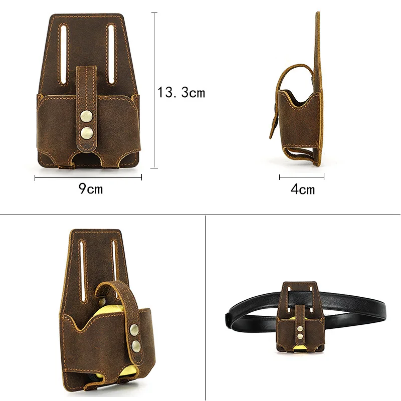 Custodia in pelle da cintura per porta metro a nastro in pelle retrò per scatola per cuffie da costruzione Organizzatore multiuso Edc 13,3X9X4Cm cm 33g