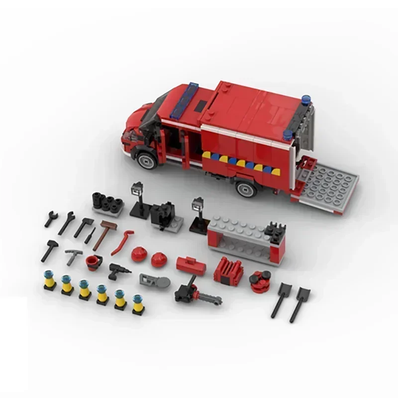 Modelo de carro urbano moc tijolos de construção belga iveco caminhão de bombeiros tecnologia blocos modulares presentes brinquedos de natal conjuntos diy montagem