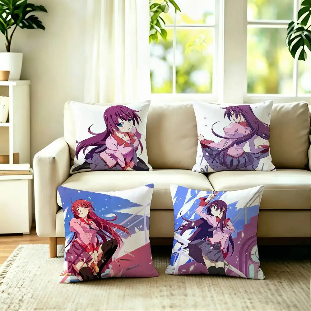 Anime H-Hitagi Senjougahara Pillow Case Square Double-Sided Sofa Cushion Cover Bedroom Bedside Pillow
