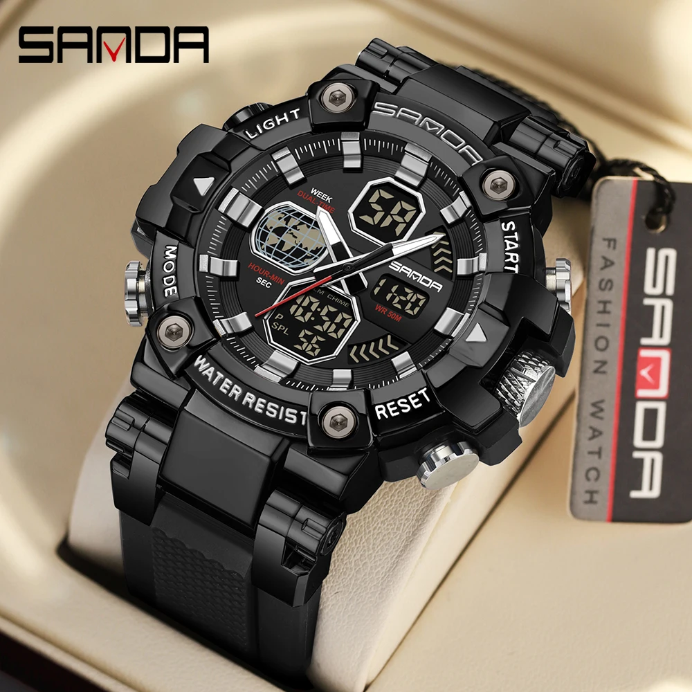 

SANDA 3369 Men's Electronic Watch Dual Display Sports Waterproof Multi functional Night Light LED Men's Electronic Watch