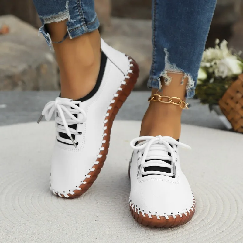 2024 women's spring and autumn new retro solid color light mouth comfortable flat shoes outdoor casual women's sports shoes