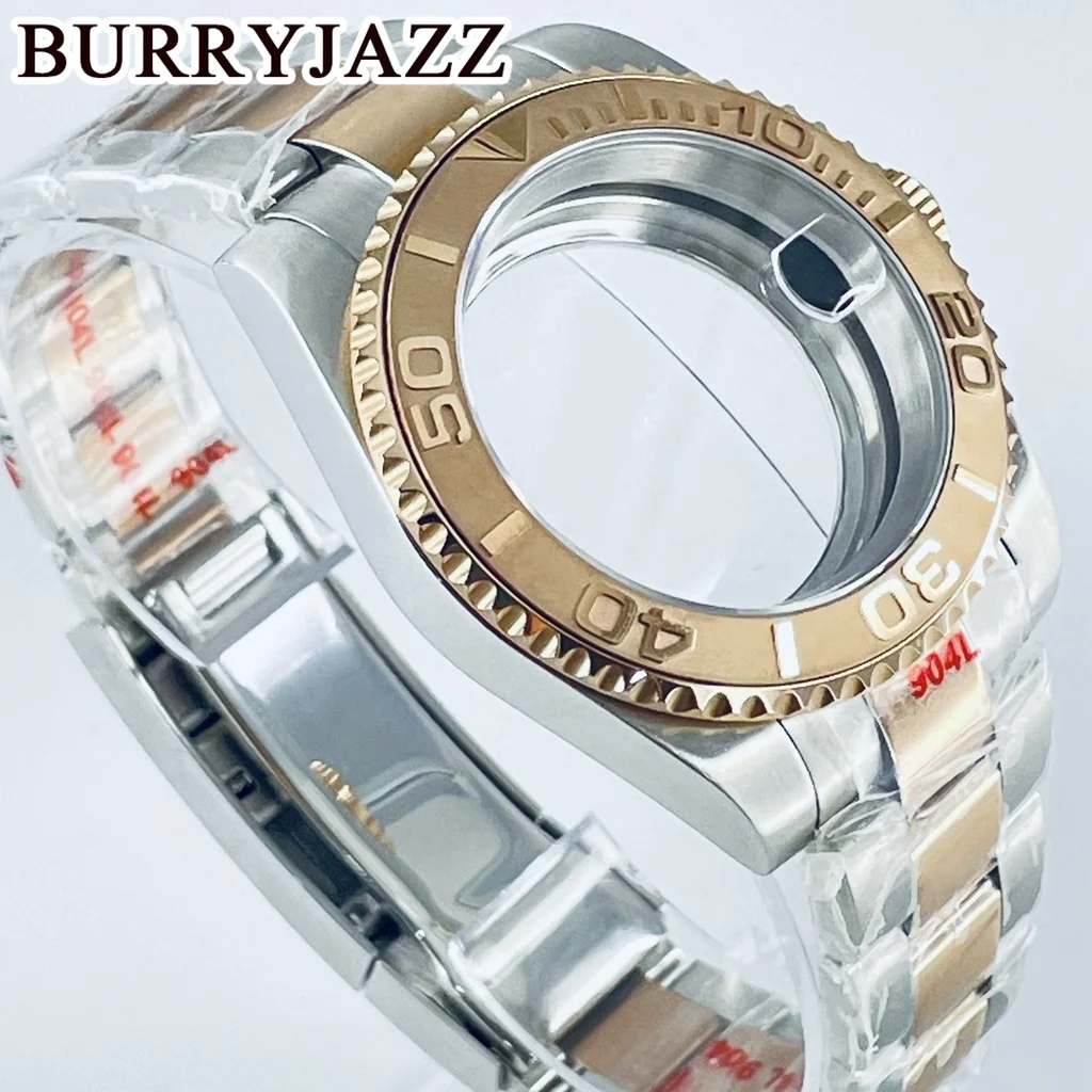 BURRYJAZZ 40mm SUB GMT Caso NH35 NH36 NH34 NH38 NH70 NH72 ETA2824 PT5000 Caixa Relógio Safira Vidro Cerâmica/Moldura De Alumínio