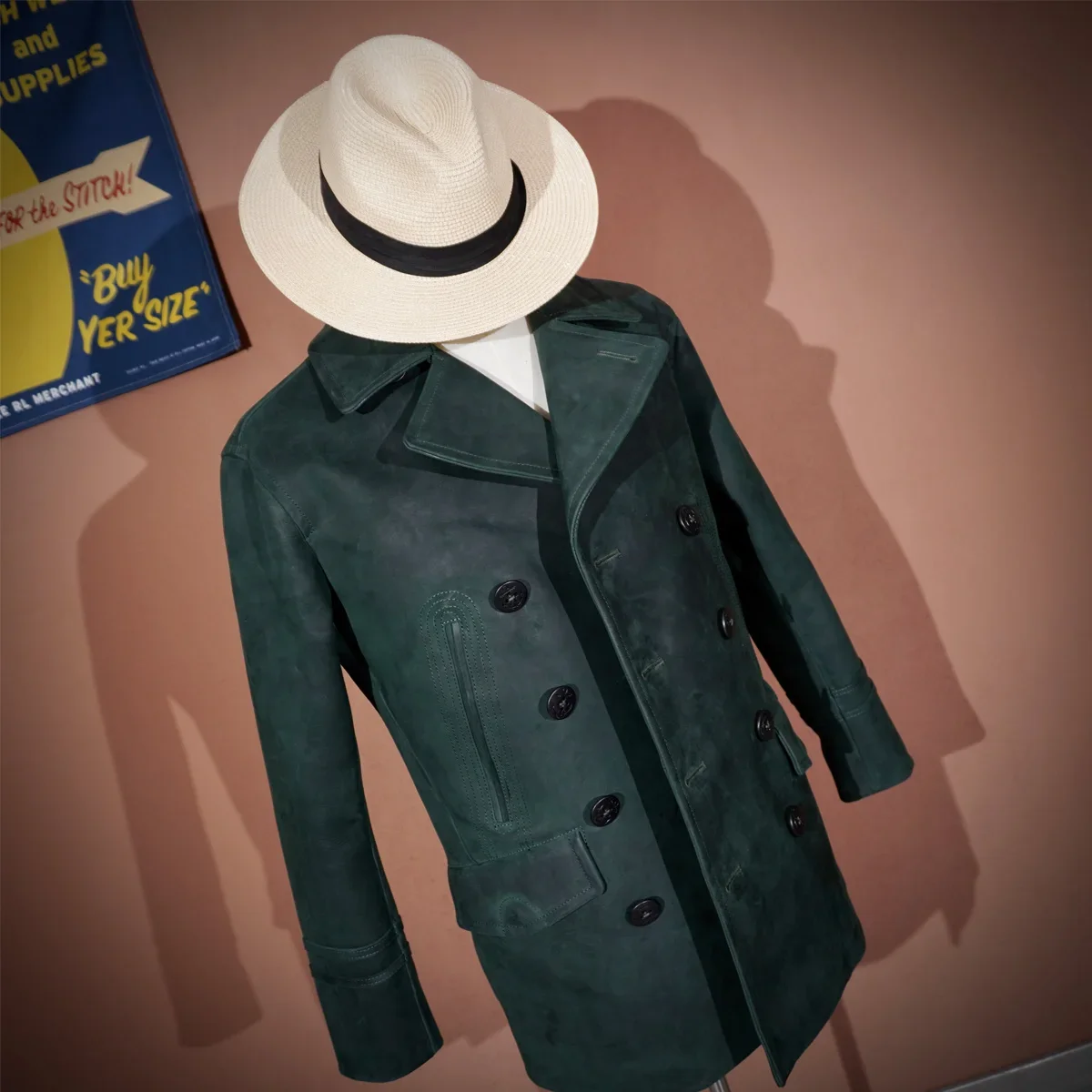 

Weighing about 7 Pounds! Quantity Is Low, Pea Coat740 Cowhide Leather Jacket, Men's Churchill Coat, Medium Length Style