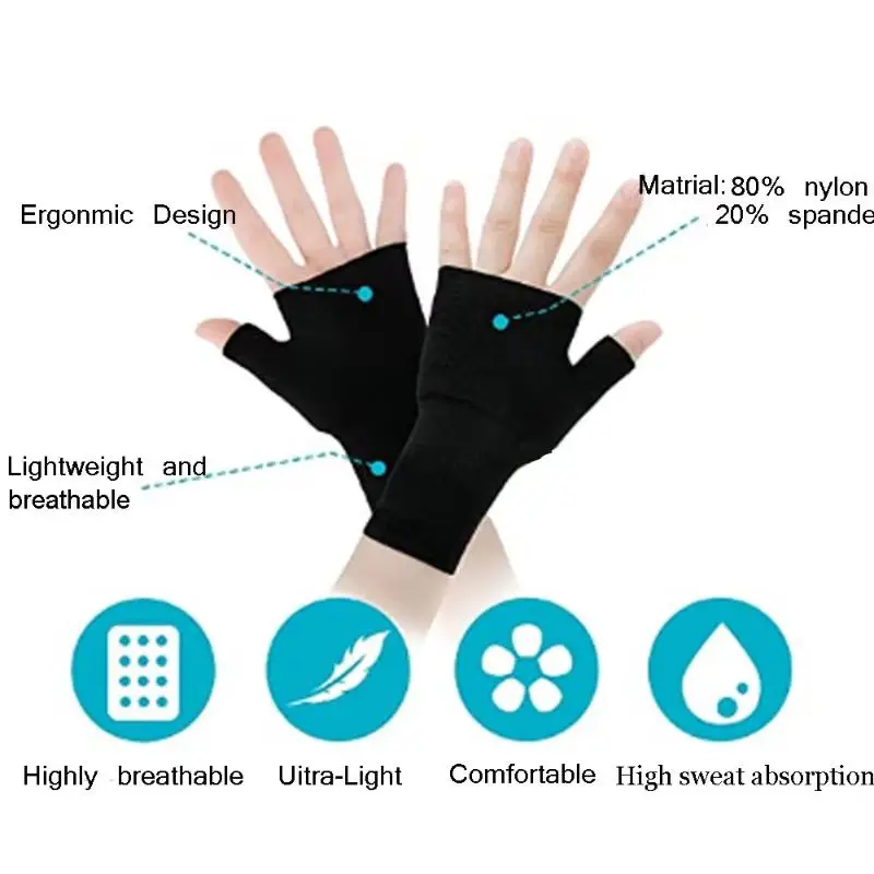 1 Paar Kompressions-Handgelenkstützhandschuhe, halb fingerlos, mit Gelenkschutz, atmungsaktiv, elastische Manschette für Outdoor-Sport, Fitness, Radfahren – Detail 6