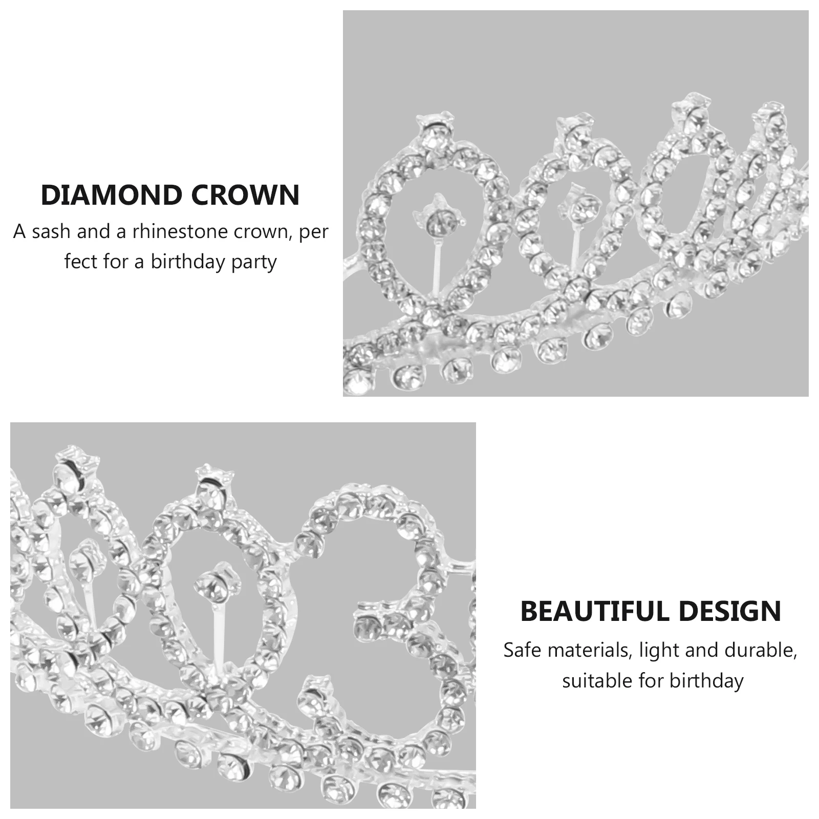 

Birthday Tiara Set White Satin Sash Alloy Crown Party Accessory Durable Materials Headb Prop Girls Gift