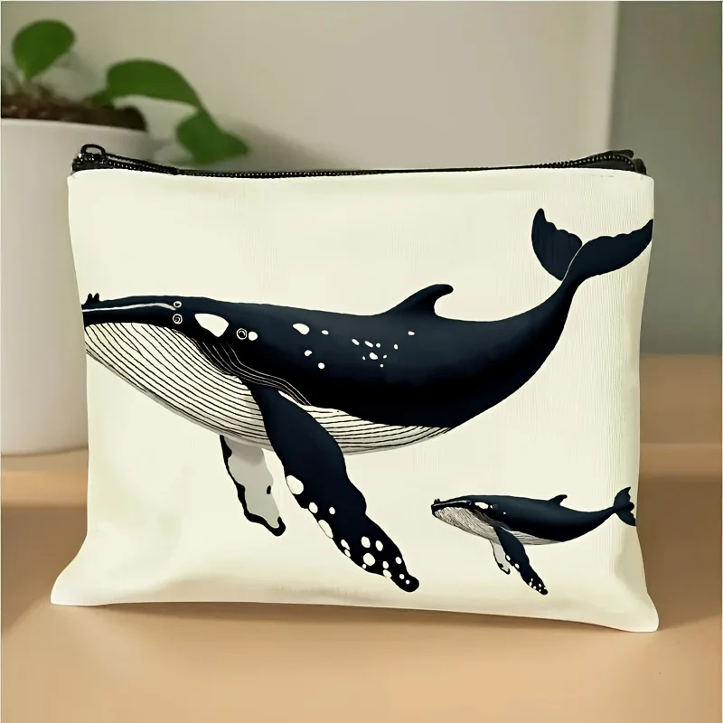 

Premium Minimalist Makeup Bag with Ocean Whale Print Pattern Travel Storage Large Capacity Multi Functional Portable Toiletry