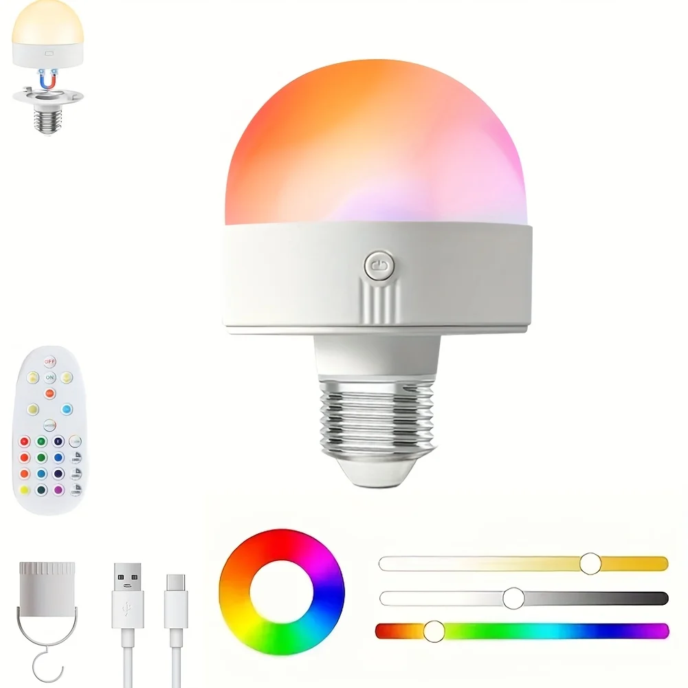 

Перезаряжаемая лампочка E26/E27, резервная лампа на батарейках для настенных светильников и ламп, беспроводной магнитный ночник для спальни